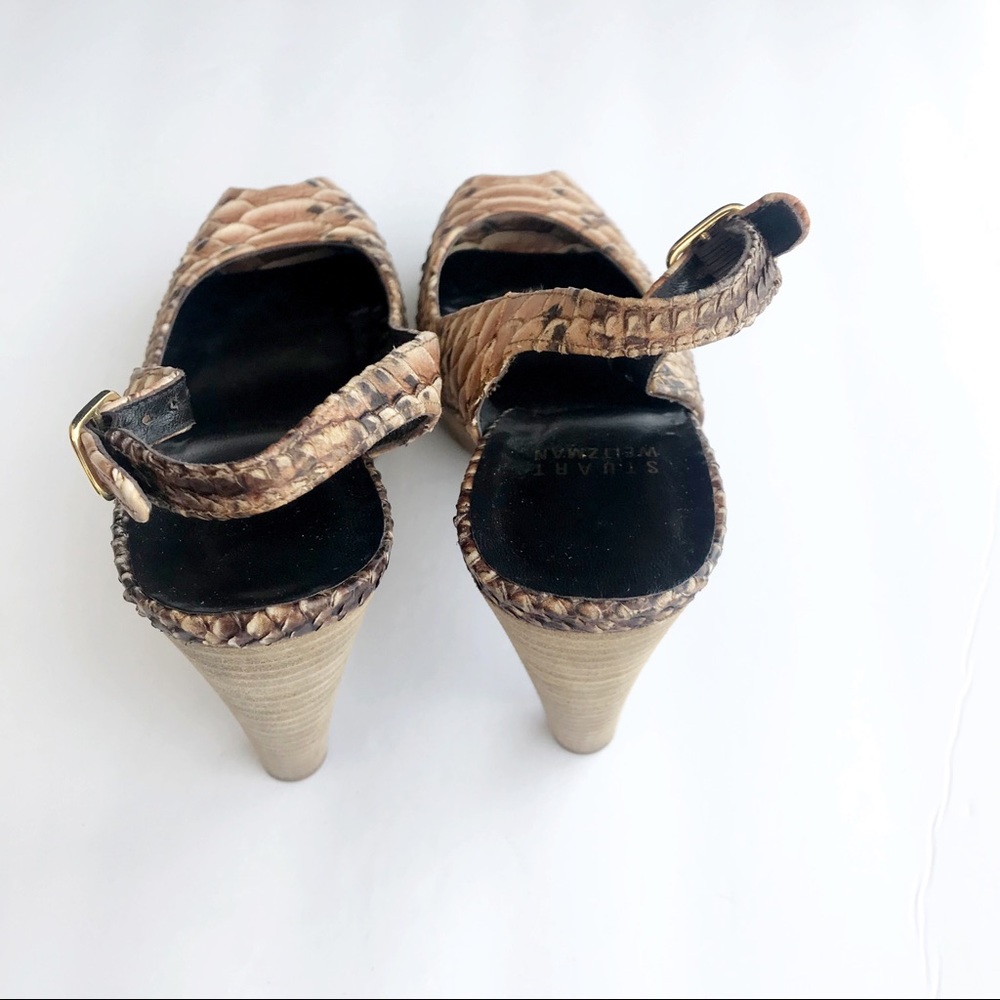 Stuart Weitzman Python Embossed Peep Toe Sandals - image 6